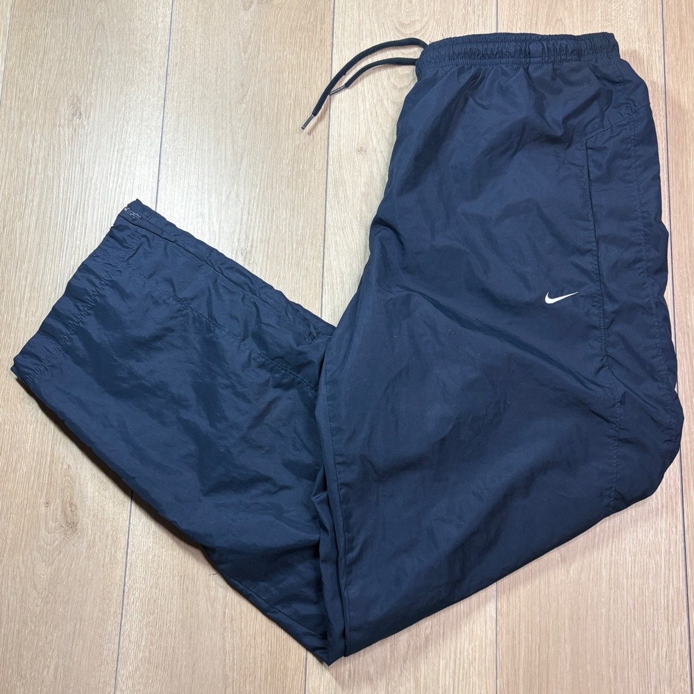 Vintage Nike Y2K Navy Blue Lined Windbreaker Track Pants Mens XL Swoosh Gray Tag